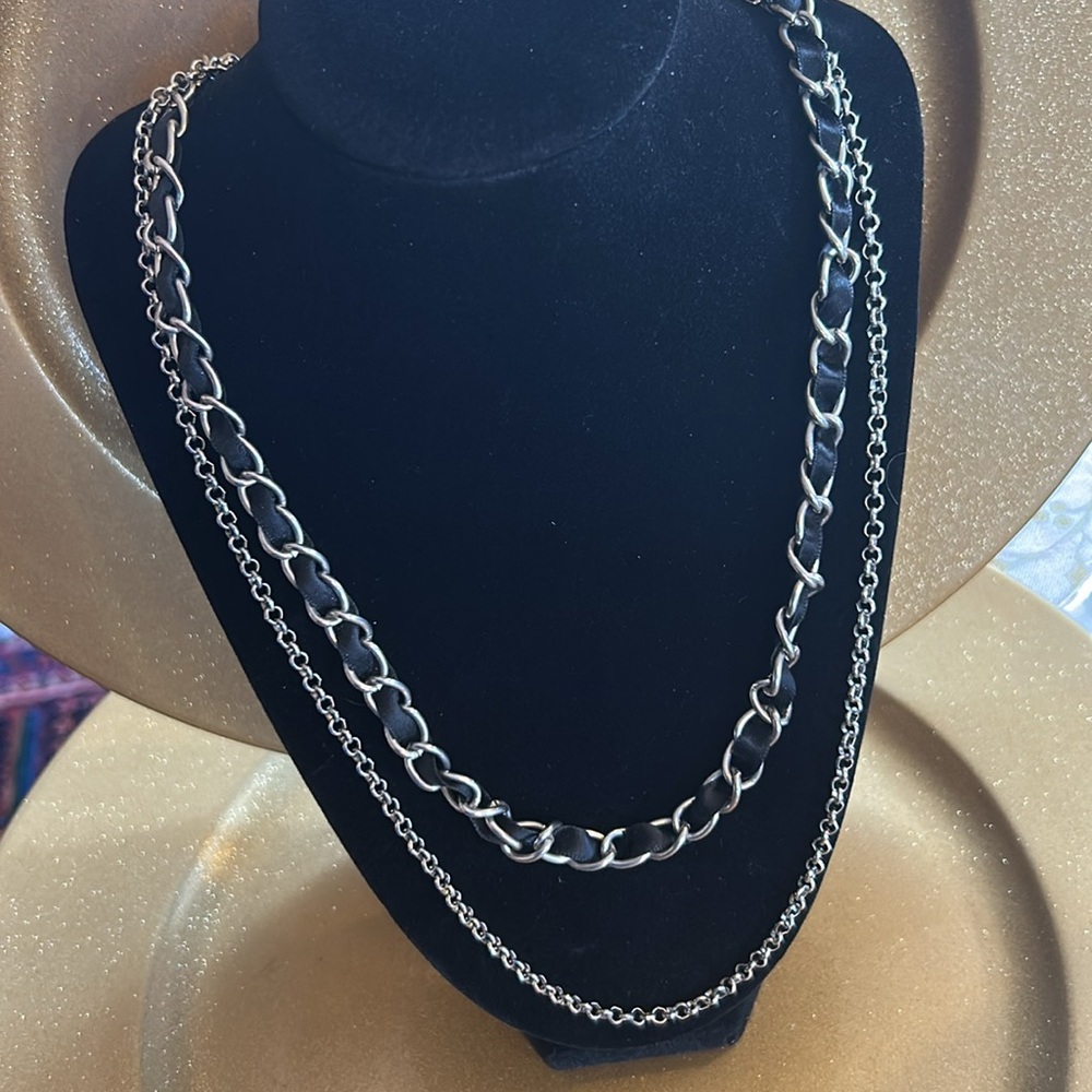 Necklace 16”Long Black Satin Ribbon & Silver Chain from BananaRepublic;Beautiful